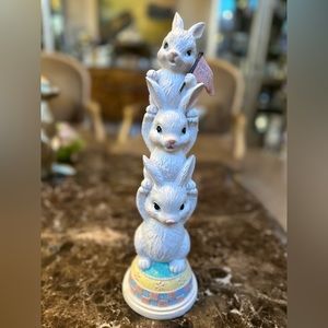 Cute three Easter bunny table decor.
